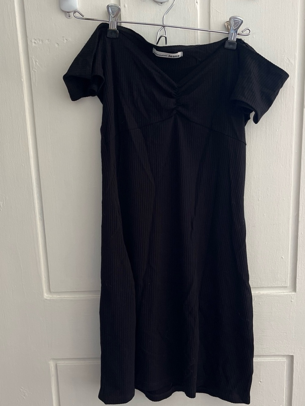 Reformation Black Ribbed Short Sleeve Mini Dress